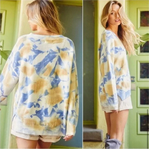 LAST ONE: Women’s cashmere feel soft tie dye v neck cozy warm sweater - Picture 5 of 6